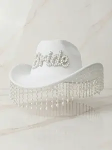Pearl Fringe Bridal Cowboy Hat, Essential for Bachelorette Party Photos, Bride Letter Decoration, Western Style Wedding Accessory