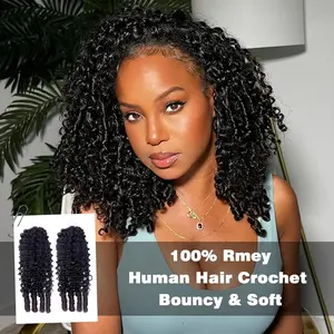 [New In] Bling Hair Burmese Curly Crochet Human Hair For Miracle Knots Human Hair Feather Kinky Curly Crochet Human Hair For Miracle Knots Pre-Separated 50g/Pack 4 to 5 Bundles Recommended for a Full Head #SummerVibes