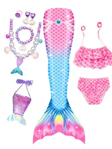 Girls' Mermaid Swimsuit Set, All Seasons - Birthday Gifts & Parties Mermaid Swimsuit Incl: Top, Bikini Bottoms, Mermaid Tail, Mermaid Tail Coin Purse, Necklace, Bracelet, Earrings, Ring Excl: Flippers