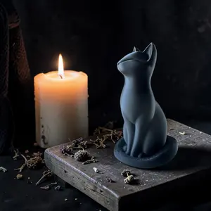 cosmic alchemy shoppe Gothic Matte Black Cat Guardian Statue - Minimalist Smooth Home Religious Altar Decor, Shelf Display Piece