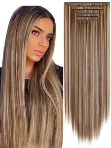 Women's Long Straight Hair Extensions, Heat-Resistant Synthetic Fiber, Natural Invisible Daily Party Use, 6-Piece Clip-In Set, Synthetic Hair Pieces, Synthetic Clip Hairpiece
