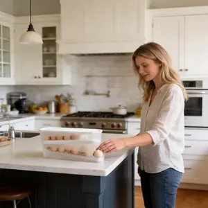 Double Layer Egg Storage Box, 1 Count Space Saving Rolling Egg Storage Box, Washable Plastic Egg Holder for Refrigerator, Home Organization, Stackable Fridge Organizer