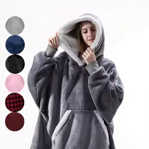 Unisex Wearable Blanket Hoodie, Super Soft Warm Fleece, Large Pocket, Plus Size Adult Casual Homeewear, Winter Comfort
