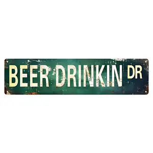 Beer Drinkin' Dr Sign – Vintage Rustic Bar Decor – 4x16 Inch Metal Sign for Pub, Man Cave, Garage or Home Bar Wall Art