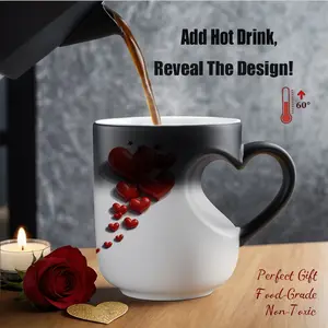 Magic Color Changing Heart Handle Mug, Thermosensitive Ceramic Mug 11 Oz/330 Ml, Valentine's Day Gift for Her, Mom, Lover