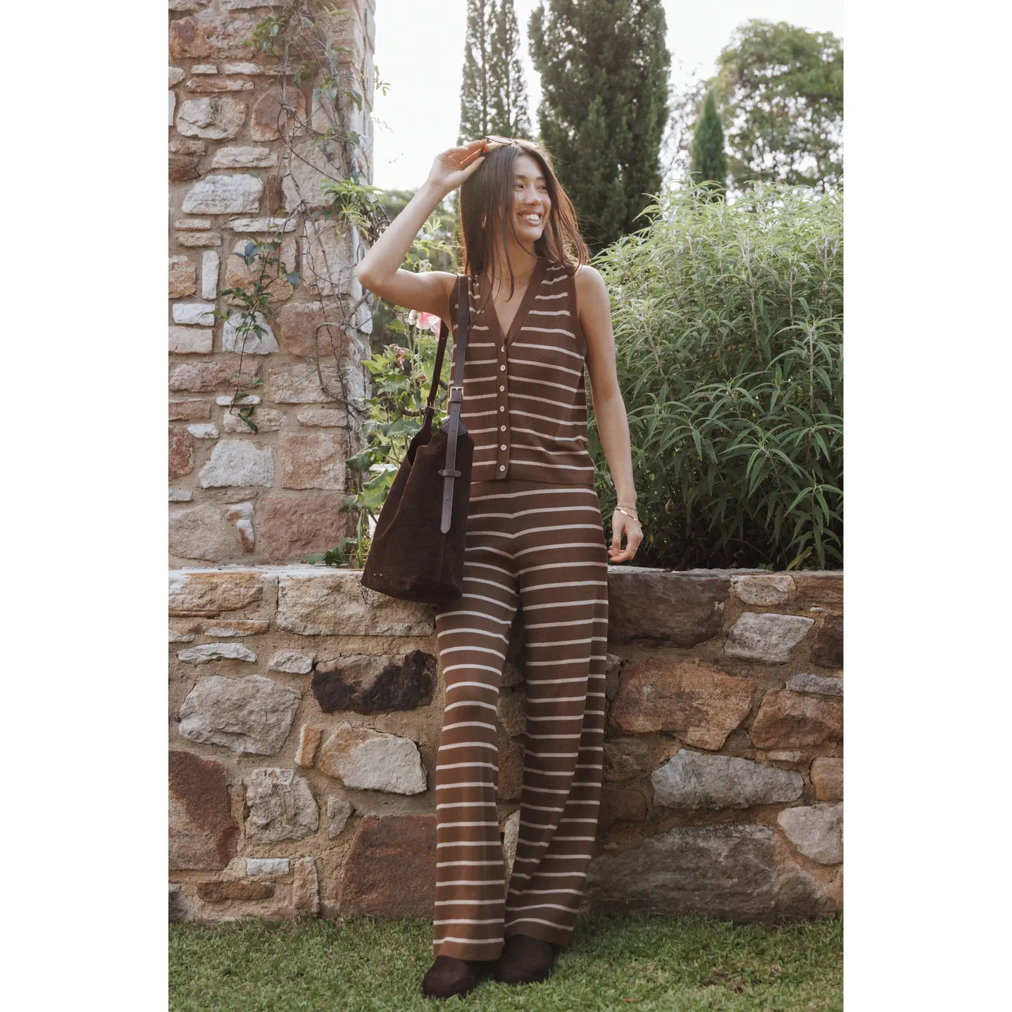 Juna Knitted Pant Set - Brown/Cream Stripe