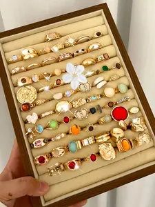 Women Boho Style Ring Set, Vintage Elegant Design, Floral Bow Heart Rhinestone Moon Star Geometric Pattern Cat Eye Jewelry, Stackable Rings, Stacking Ring Set