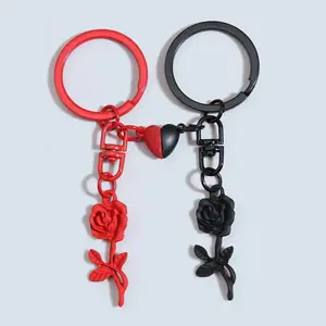Customizable and Interchangeable Magnetic Rose Black and Red Matching Keychains for Best Friends and Couple Relationship. Gifts for Her. Gifts for Him. valentine day keychains valentines  keychain