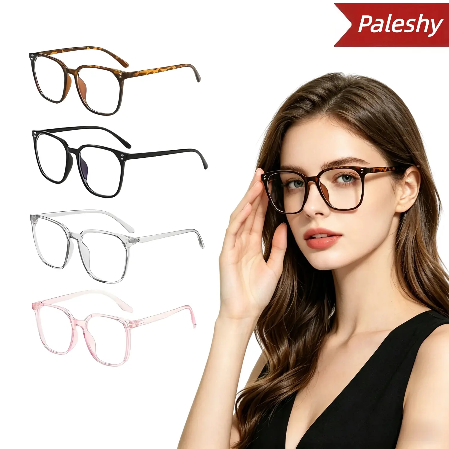 Paleshy 4-Pack Women's Blue Light Blocking Glasses - Anti- Round Face Eyewear Set, 4 Fashion Frame Colors | Internet Celebrity Style Windproof No-Makeup Essential