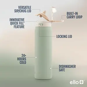 Ello Pop & Fill Stainless Steel Water Bottle with Quick Fill Technology, 22oz - Flasks, Drinkware