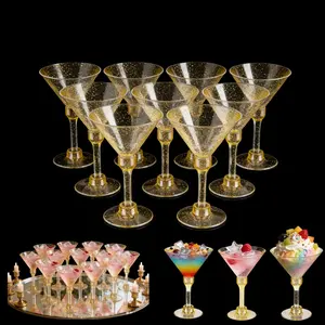 20 Pack Gold Glitter Stemmed Dessert Cups – Elegant Martini Glasses for Mousse, Pudding, Cocktails | Perfect for Weddings, Holidays & Celebrations Drinkware