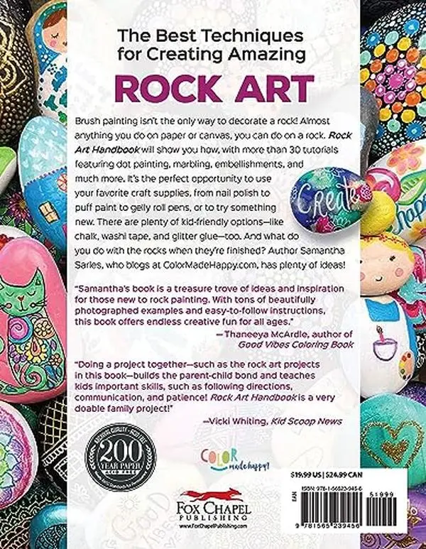 USED Book - Rock Art Handbook: Techniques and Projects for Painting, Coloring, and Transforming Stones (Fox Chapel Publishing) Over 30 Step-by-Step Tutorials using Paints, Chalk, Art Pens, Glitter Glue & More by Samantha Sarles (Unknown) - english