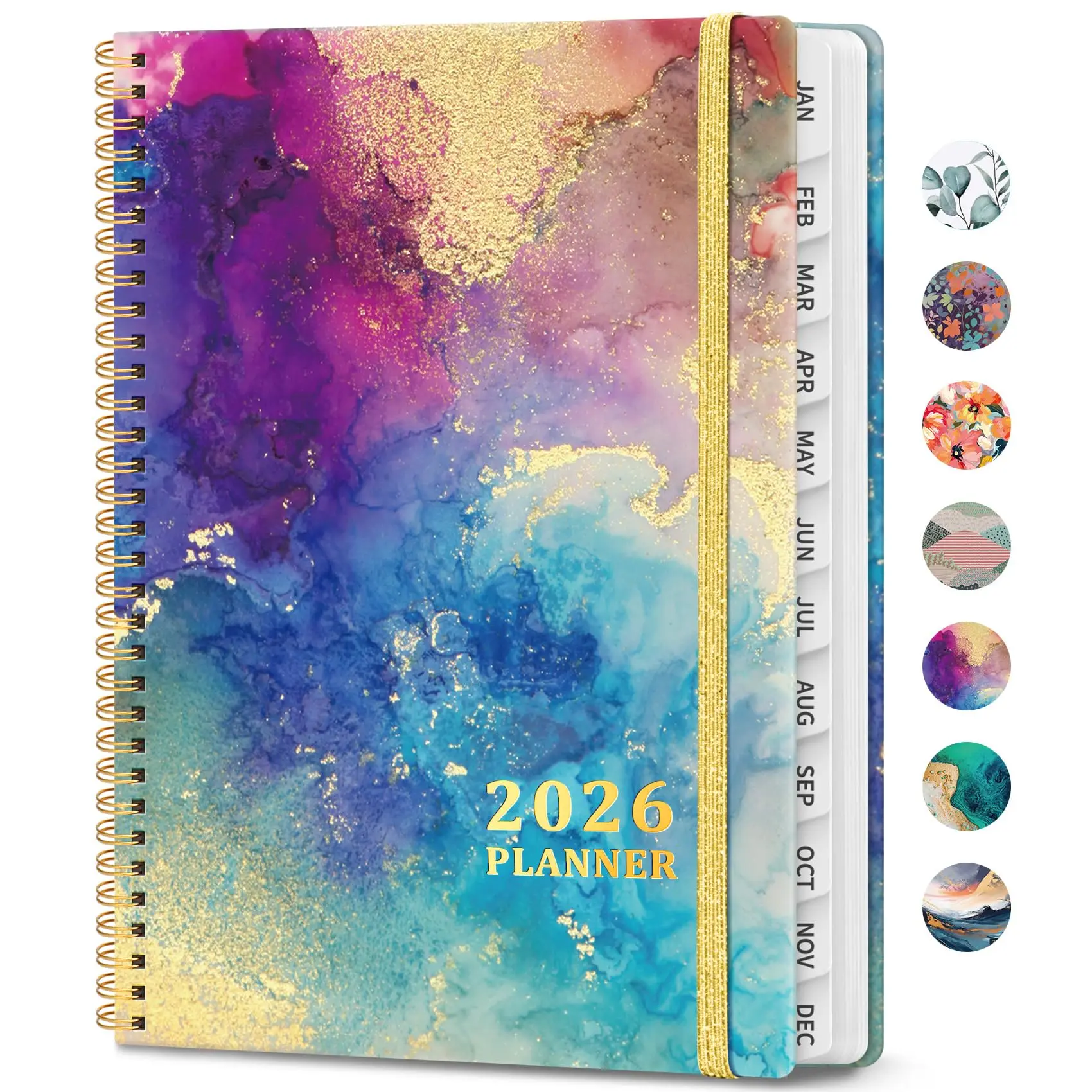 2026 A5 Spiral-Bound Hardcover Teacher Planner Notebook - Adult Organiser with Gold Finish, Monthly Tabs, Notes Pages, Thick Paper, Motivation Quotes, January-December Office Stationery Supplies