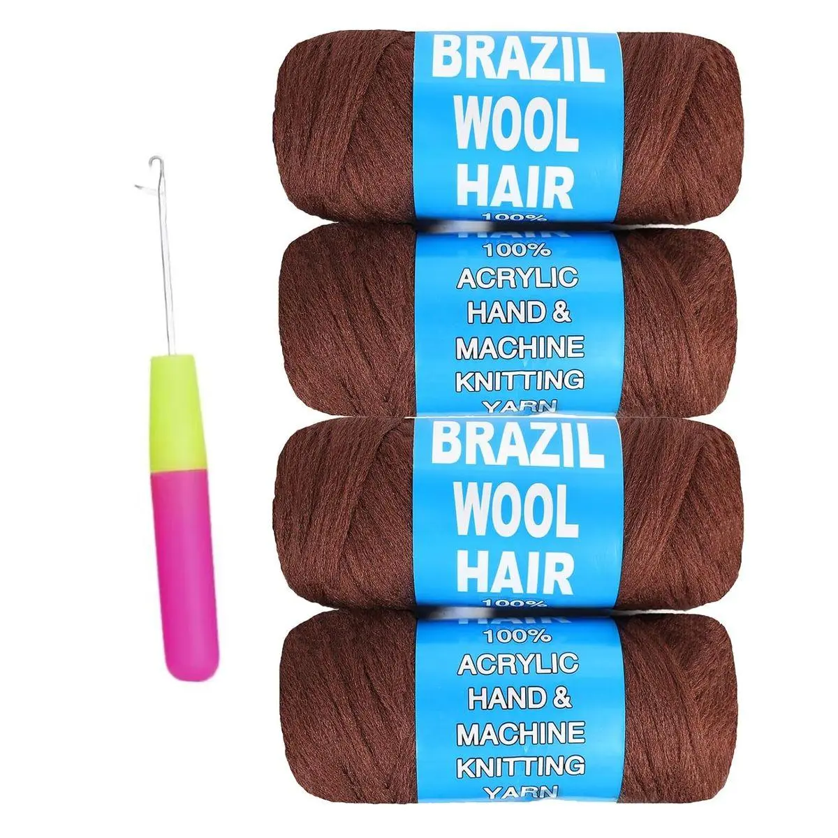 4 Roll Natural Brazilian Wool Hair Yarn Hair for Jumbo Braids Braiding Hair for Soft Locs Faux Locs Goddess Locs Hair Extension Senegalese Twist Crochet Hair for Black Women(Brown,4Roll)