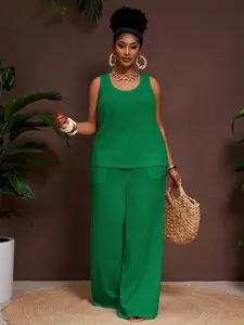 Plus Size Women's Retro Western Tropical Music Festival Theme, Club Road Trip, Casual Streetwear, City Vacation, Graduation Date, Elegant Resort 2-Piece Set