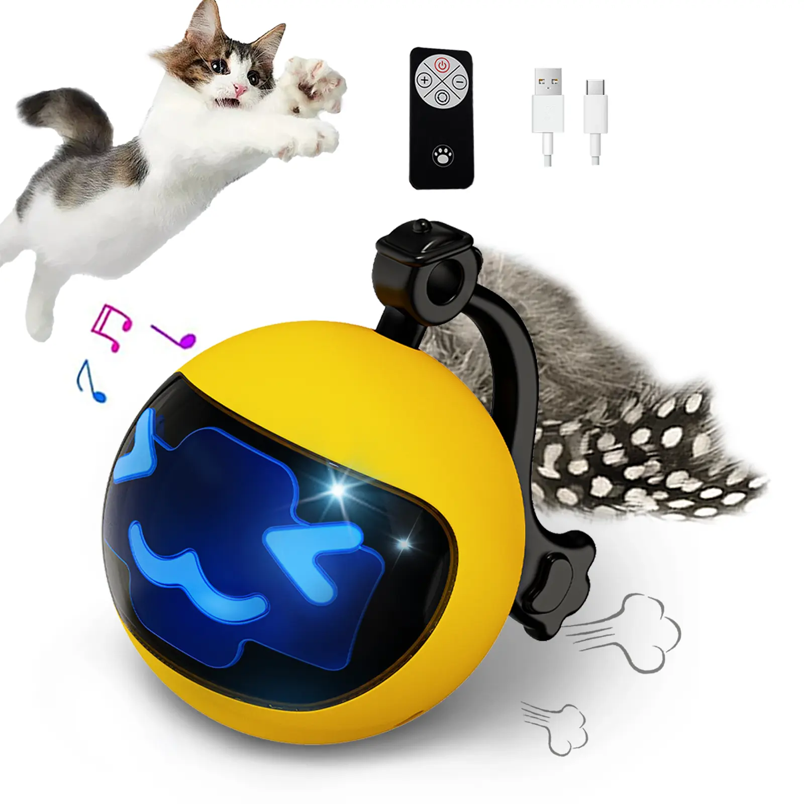 Interactive cat Toys for Indoor Cats, Cat Ball Toys/Kitten Toys with Remote Control & LED Rainbow Lights, Fun Tracker, Automatic Rolling Chase Ball with Fluffy Tail cat  accessories automatic  cat  toy cat  toys  indoor
