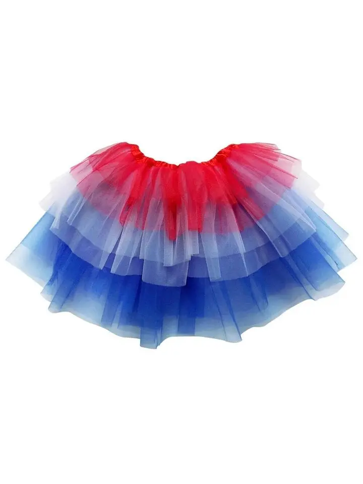 Red, White, Blue 6 Layer Tutu Skirt Patriotic Costume for Girls, Women, Plus