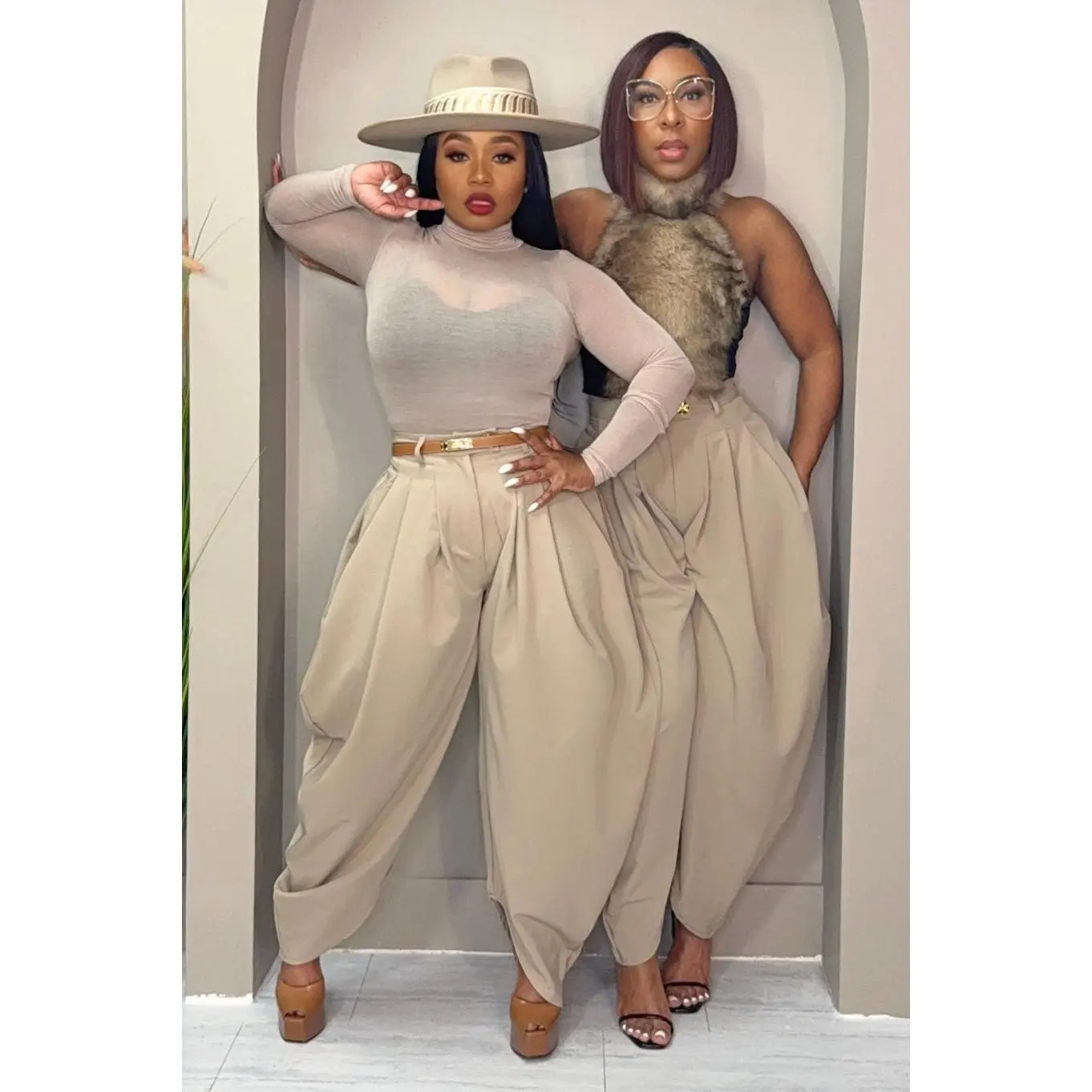 Pamela Statement Drape Pants-Mocha