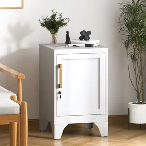 LONGLINK Lockable Metal Storage Cabinet 23.6" – Detachable Legs, Adjustable Shelf, Vintage Handle, 50lbs per shelf non-woven fabric cover