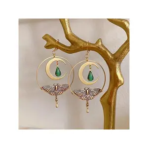 Bohemian Moth Crescent Moon Earrings