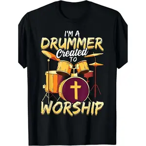 Men Worship Drummer T Shirt Christian Drummer Tee for Men