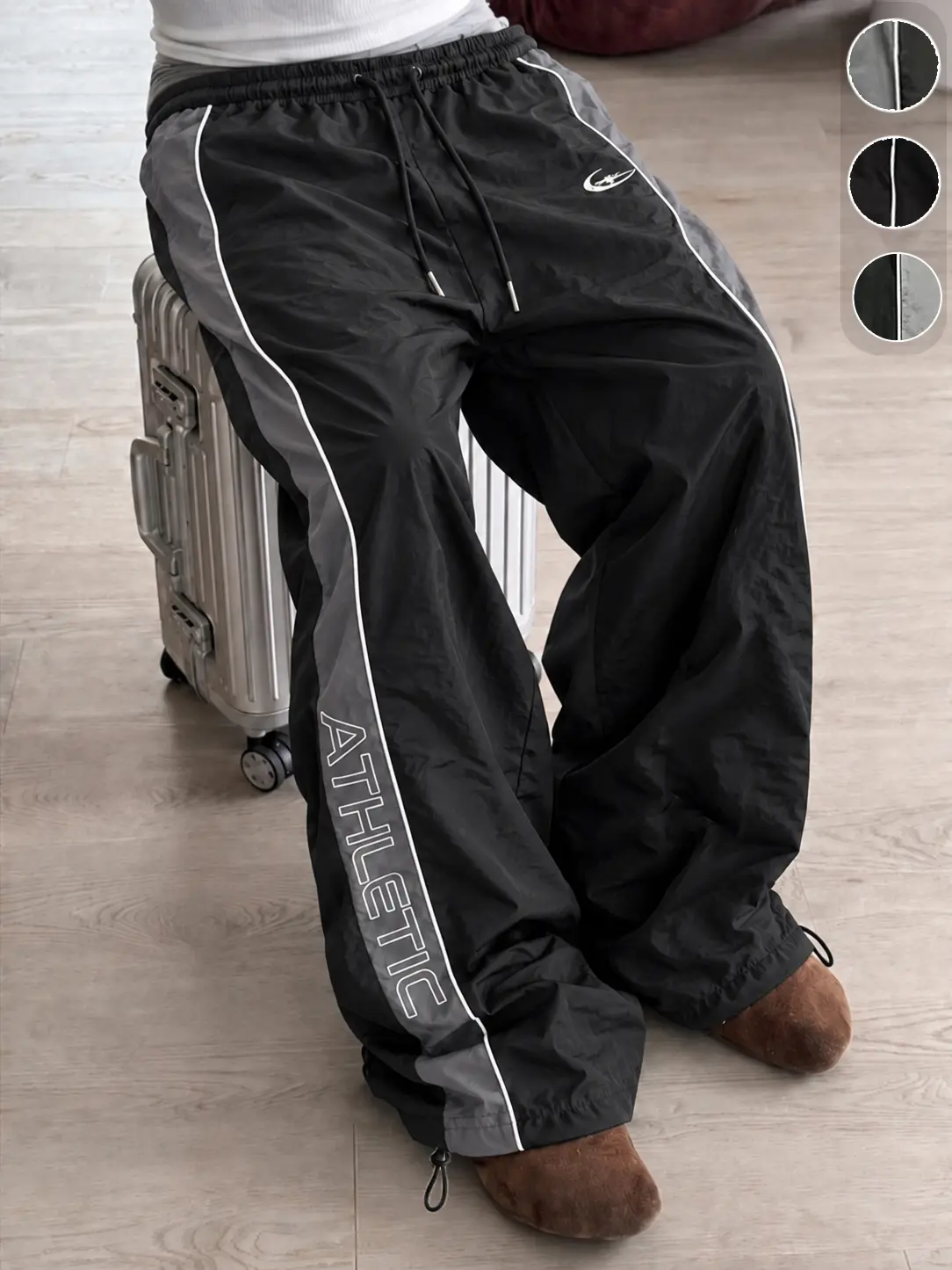 Unisex Side Stripe Contrast Track Pants, Baggy Straight Leg Sweatpants with Drawstring Elastic Waist, Lightweight Windbreaker Joggers, Y2K Streetwear Athletic Casual Pants, Loose Fit Hip Hop Workout Running Lounge Trousers for Men Women Everyday Wear