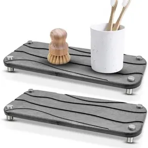 Diatomite Sink Organizer Tray 2PCS Fast Water Absorption Non-Slip Drying Mat for Bathroom Kitchen Vanity with Stainless Steel Legs Minimalist Design
