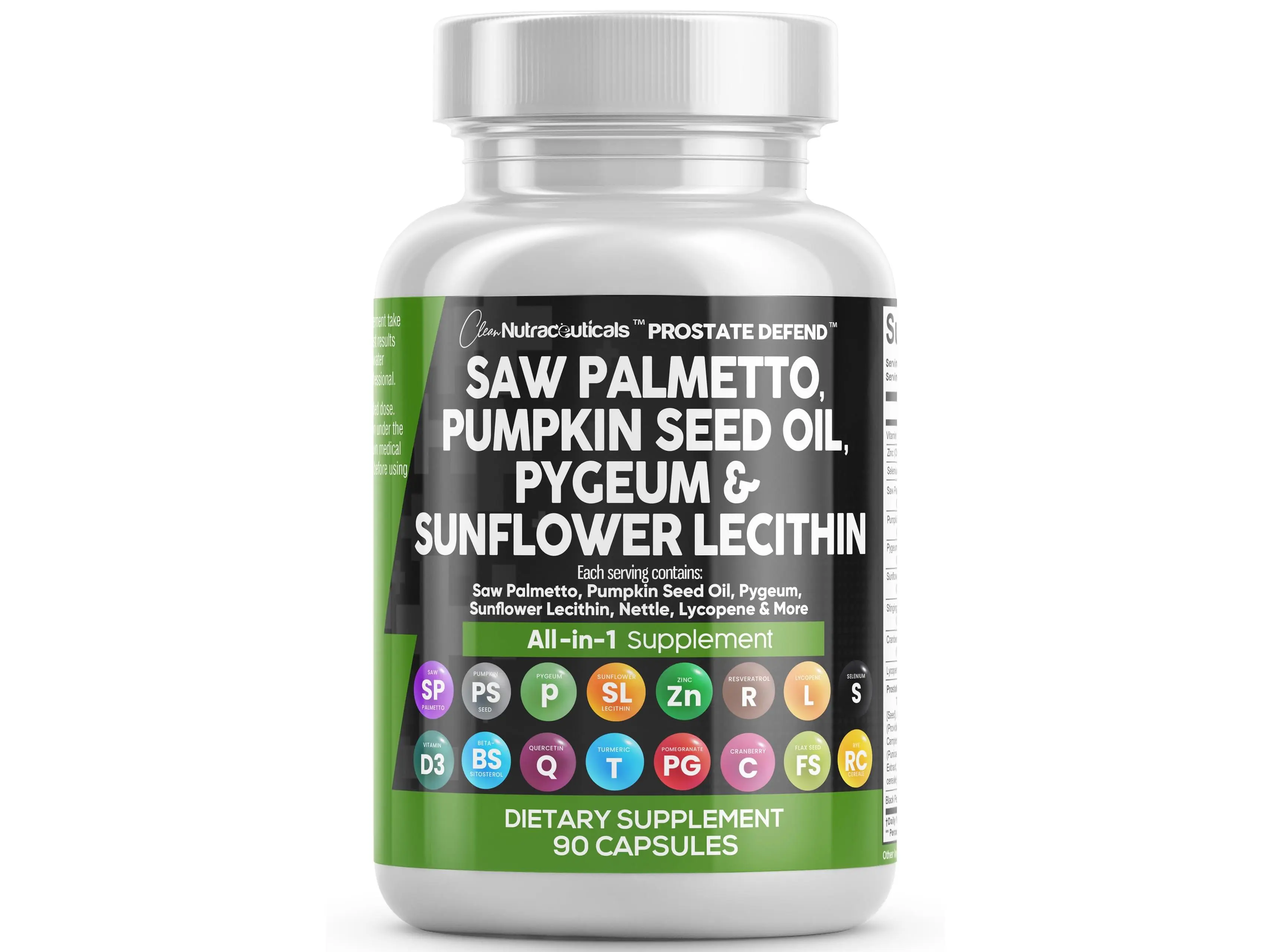 Clean Nutraceuticals Saw Palmetto, Pumpkin Seed Oil, Pygeum, Sunflower Lecithin, Nettle & More for Men's Wellness Capsules - Prostate Defend