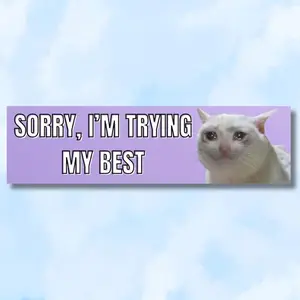 Sorry, i'm trying my best, cat meme, Funny bumper magnet, gifts, decal, logo for car
