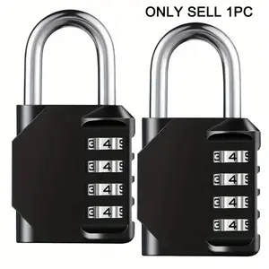 4-Digit Combination Padlock, Security Lock for Cabinets, Gyms, Schools, Outdoor Use, Durable and Easy-To-Use Design, Black, Hardware