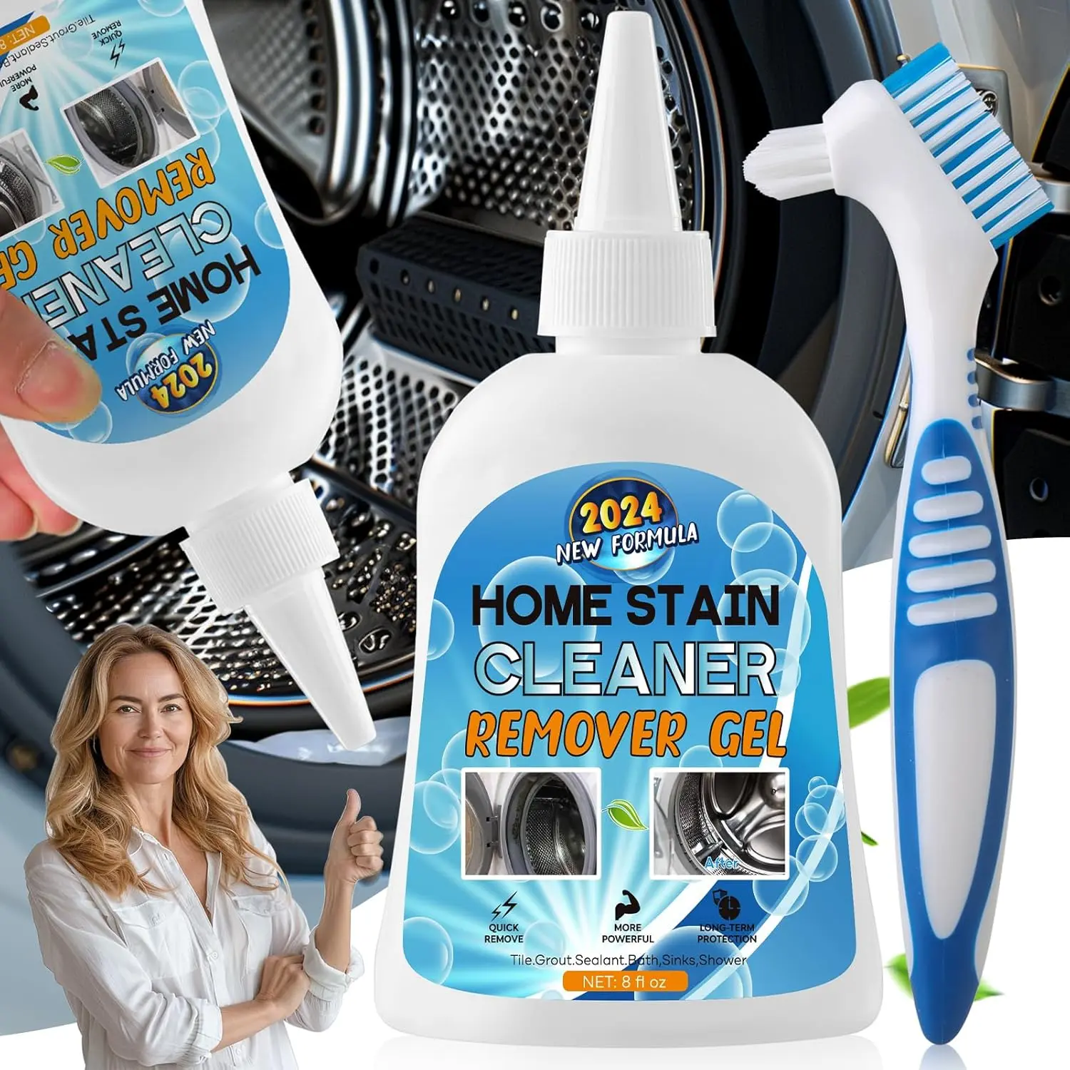 Mold Stain Remover Gel, Washing Machine Cleaner for Front Loader Washer Gasket Rubber Seal Home Stain Removal Gel for Grout, Caulk, Refrigerator, Shower, Bathtub, Bathroom Cleaning Solution (8 Fl Oz)