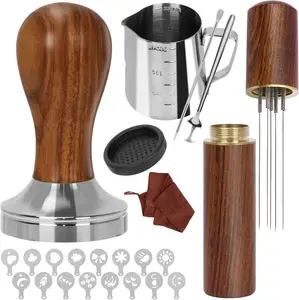 23 count Coffee Tamper Set, Espresso Accessories Kit Barista Kit, with Espresso Tamper 51mm, Coffee Stirrer, Frothing Pitcher, Tamper Mat, Latte Art Pen, Sandalwood Tamper for Espresso Machine