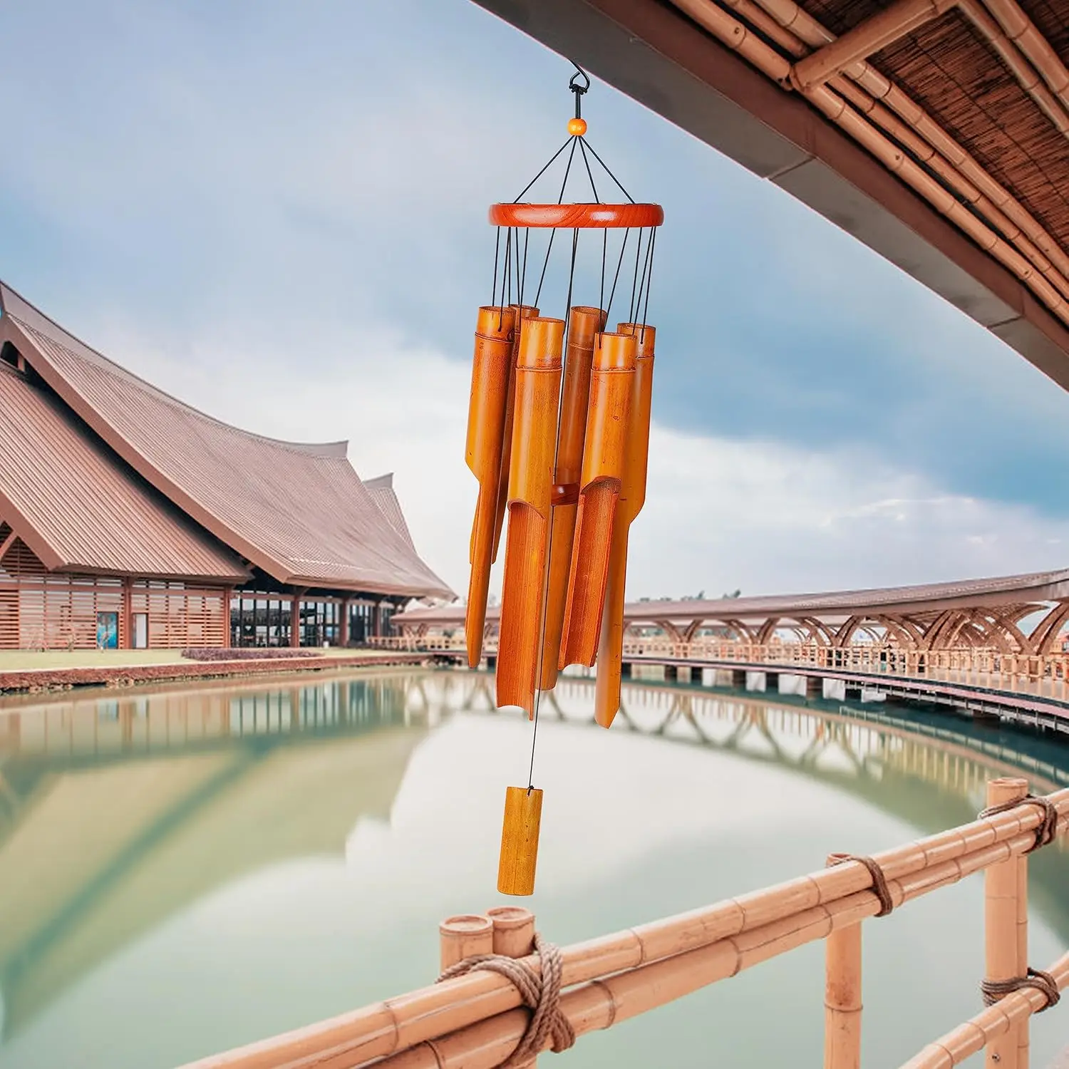 30 inch Bamboo Wind Chimes Outdoor, 6 Tube Wooden Wind Chime, Deep Soothing Zen Melody for Garden, Patio, Yard, Balcony, Indoor Outdoor Home Decor