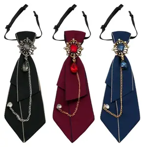 3 PCS Rhinestone Womens Tie Pre-Tied Neck Tie Adjustable Crystal Bowtie with Metal Chain for School Party Work Prom