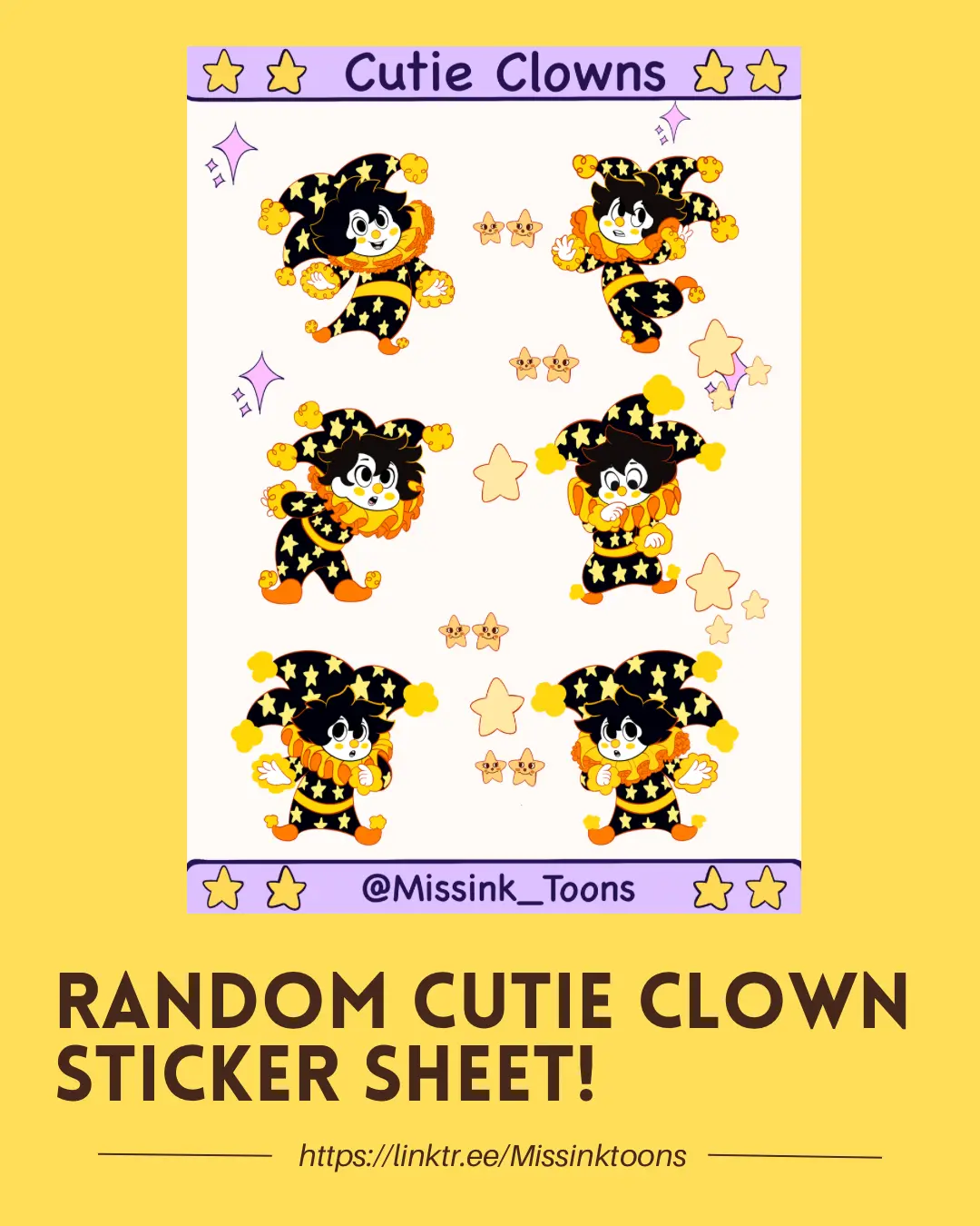 Cutie Clowns Random Vinyl Sticker sheet! -Fun and colorful Clown designs for kids, teachers, junk journaling, collectors and stationery lovers