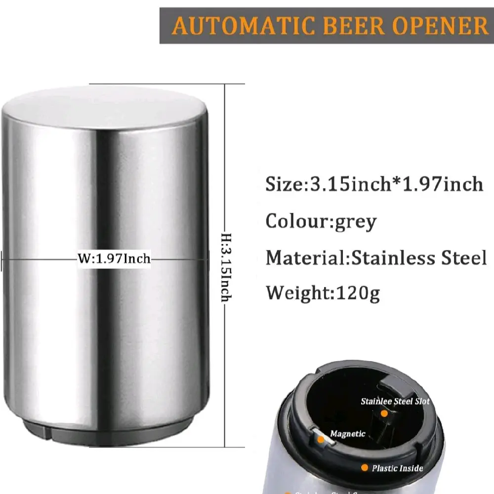 Premium Automatic Magnetic Bottle Opener - Stainless Steel, Portable Lightweight Tool with Magnetic Cap Catcher, No Damage to Caps, Quick and Fun Design Utensils