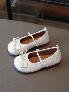 Shiny Patent Leather Mary Jane Shoes, Bowknot Anti-Slip Soft Sole Flats, Sweet Versatile Princess Shoes for Girls