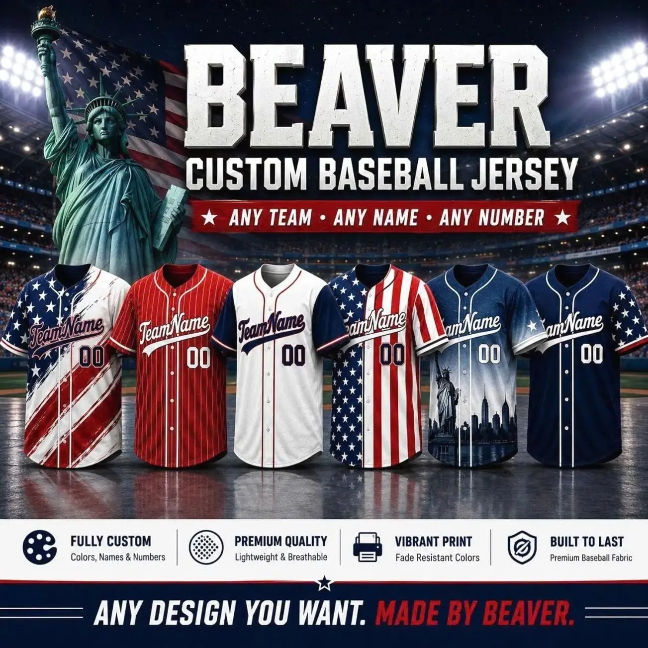 Custom American Flag Baseball Jersey, Personalized Team Name Number, Patriotic USA 4th July