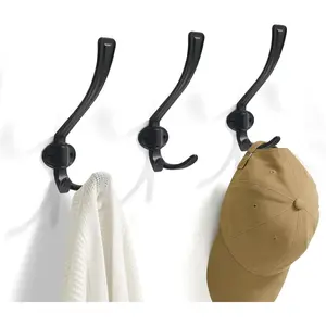 Coat Hooks - Heavy Duty Hooks-Matte Black Coat Hooks, Pack for 3 Entry Shoe Cabinets  Door Hanger, wall Hook for  Towel,Purse, Robe, Backpack, Jacket, Clothes - for Bathroom