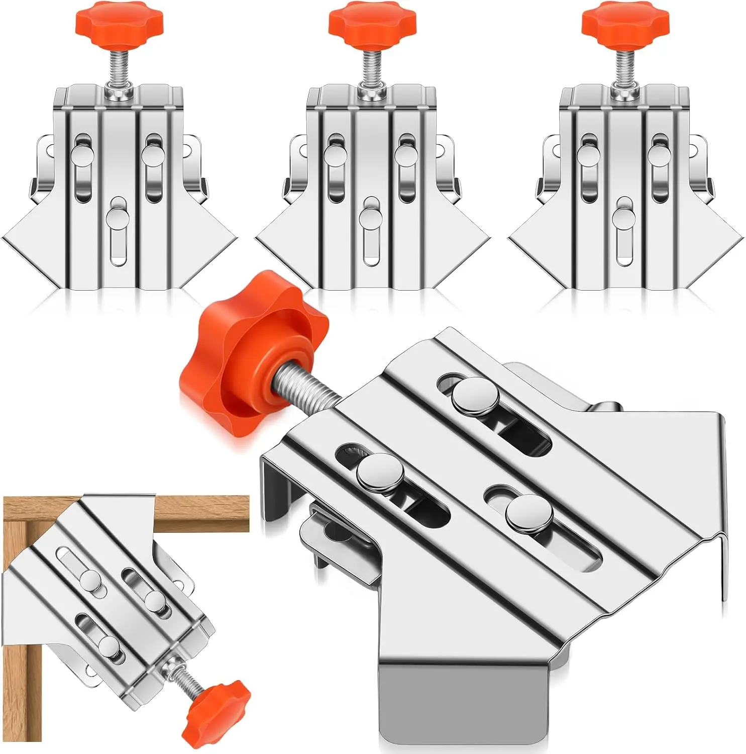 4 Pcs Corner Clamps for Woodworking, Multipurpose Stainless Steel 90 Degree Right Angle Clamp with Adjustable Aluminum Alloy Swing, T Shapedclamps for Woodworking Photo Framing Men Dad