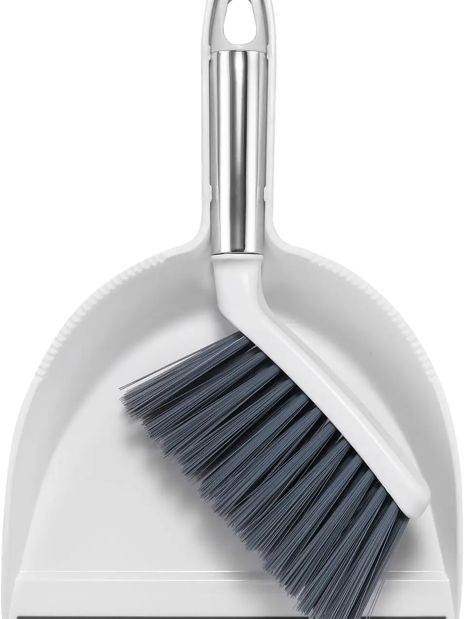 Comfortable Silicone Sturdy Large Hand Broom and Dustpan Combo Set, White & Gray, for Daily Cleaning, Pet Hair, Home & Car (Home Care Supplies)