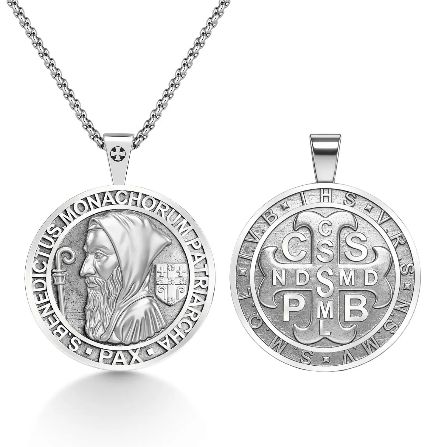 St Benedict Necklace Saint Benedict Medal Pendant Medalla de San Benito de Plata Silver Jewelry Gifts for Her Him Women Men