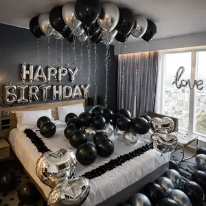 580PCS Black & Silver Balloon Garland Arch Kit – Confetti Latex Balloons, 40" Oversized Number Foil Balloons & Black Rose Petals for Birthday Party Backdrop Decor