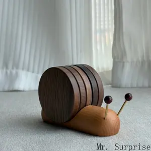 Creative Snail-Shaped Wooden Coaster, Magnetic Heat-Resistant Mat, Multifunctional Tableware Ornament for Cup, Bowl, Pot, Home Kitchen Decor