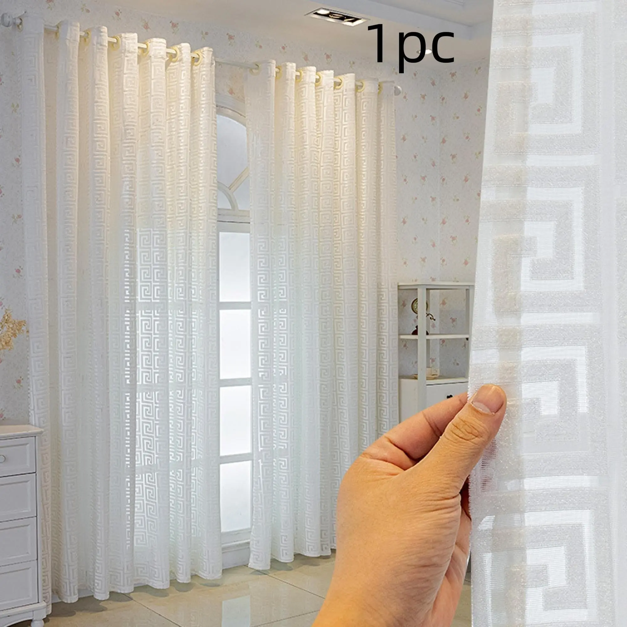 1 Pc Luxury European Modern Embroidered Velvet Curtain, Decorative Window Curtain for Living Room or Bedroom, Semi-Transparent Drapes for Privacy Protection, Semi Sheer Curtain