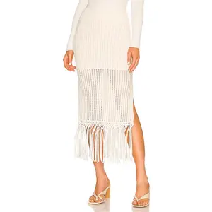 SIMKHAI Arden Fringe Skirt in Ivory
