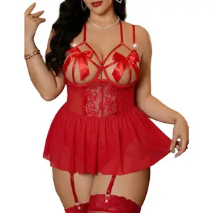 Plus Size Lingerie For Curvy Women Ruffle Lingerie Set Sexy Lace Lingerie Set Garter Belt With Stockings