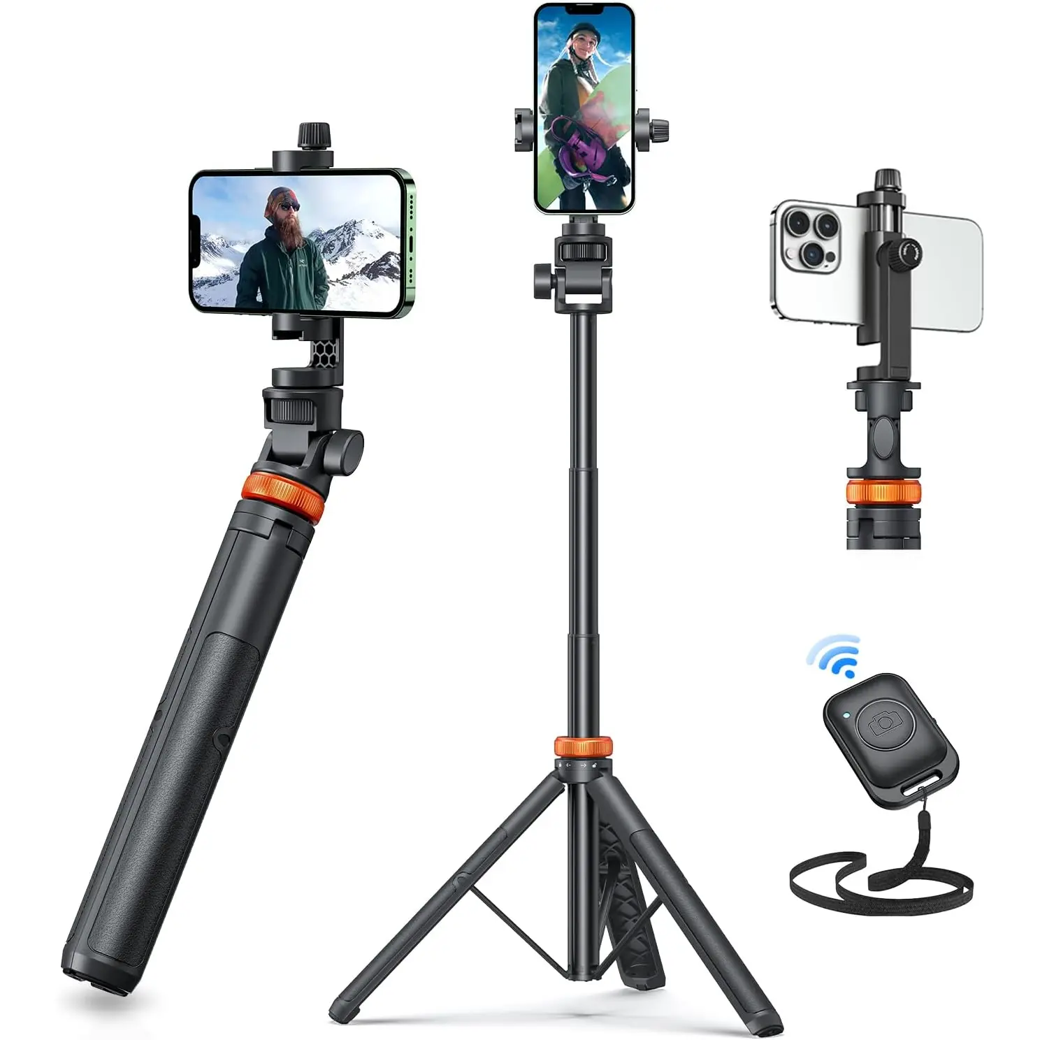 Newest Iphone Tripod Stand, EUCOS 62" Phone Tripod&Selfie Stick with Remote Shutter for Video Recording, Solidest Cell Phone Tripod Stand for Iphone Compatible Iphone 13Pro Max/12Pro/Samsung/Dji/Gopro eucos