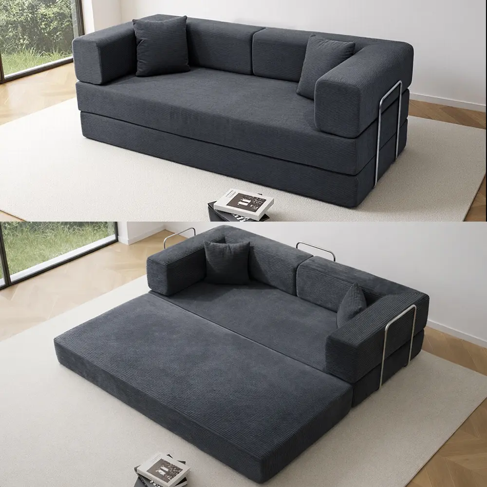Foldable 3-Seater Fabric Sofa Bed with Square Armrests, Modular Compressible Living Room Sofa Set, Vintage Suede Comfortable Lounge Chair Sofa, Lazy Sofa (Bean Bag), And Bedroom Sleeper Sofa Bed. Loveseat Couch boneless sectional couch bean bags, Comfy Up