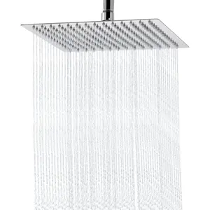 Rain Shower Head - 10 Inch High Pressure Shower Heads 304 Stainless Steel Ultra Thin Square Showerhead Pressure Boosting Design Ceiling or Wall Mount